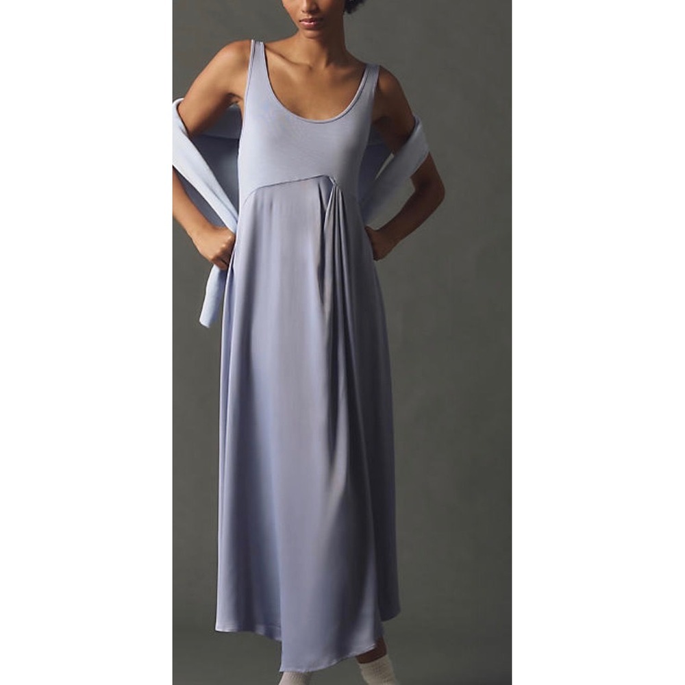 Anthropologie The Gemi Mixed Media Maxi Dress Large Boho Large Purple Pleated